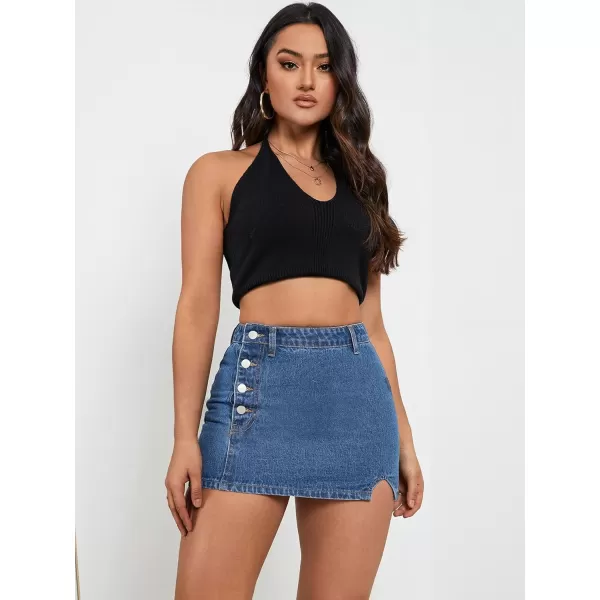 WDIRARA Women's High Waisted A-Line Button Wrap Denim Jean Skirt Mini Skirt