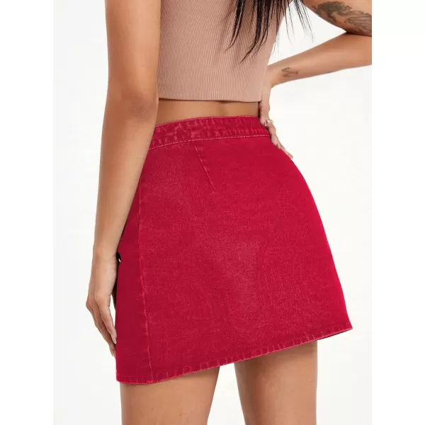 WDIRARA Women's High Waisted A-Line Button Wrap Denim Jean Skirt Mini Skirt