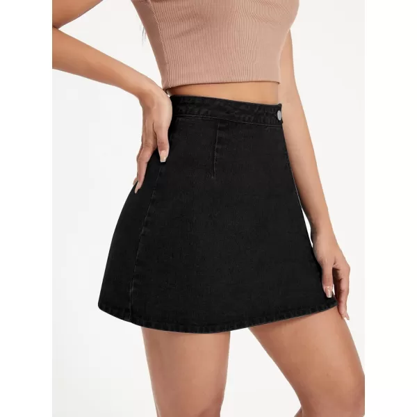 WDIRARA Women's High Waisted A-Line Button Wrap Denim Jean Skirt Mini Skirt