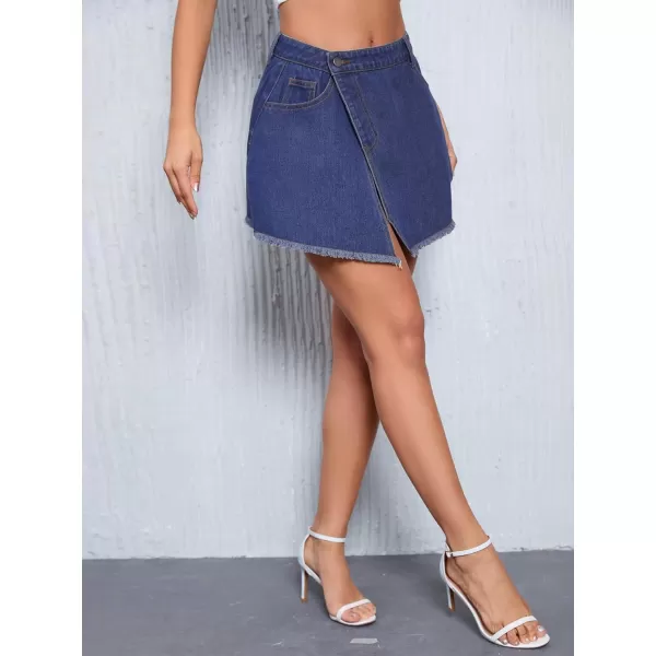 WDIRARA Women's High Waisted A-Line Button Wrap Denim Jean Skirt Mini Skirt