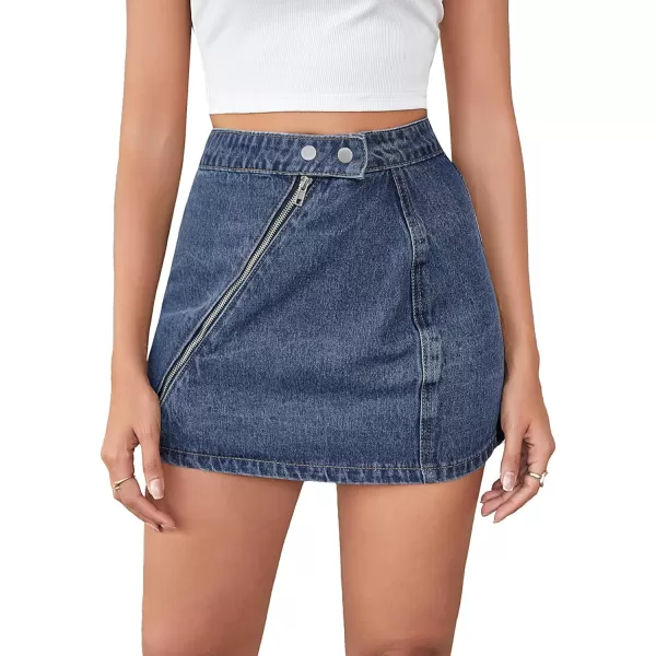WDIRARA Women's High Waisted A-Line Button Wrap Denim Jean Skirt Mini Skirt