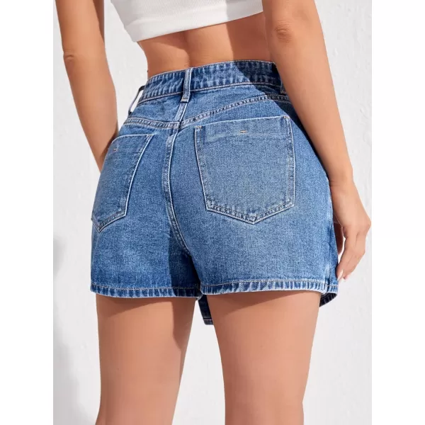 WDIRARA Women's High Waisted Button Front Denim Skort Asymmetrical Hem Skirt Shorts