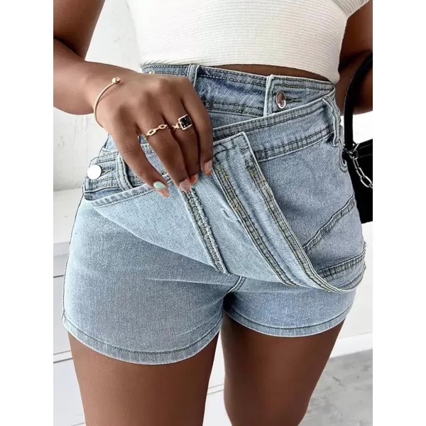 WDIRARA Women's High Waisted Button Front Denim Skort Asymmetrical Hem Skirt Shorts
