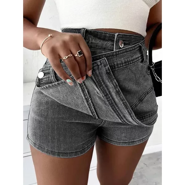 WDIRARA Women's High Waisted Button Front Denim Skort Asymmetrical Hem Skirt Shorts