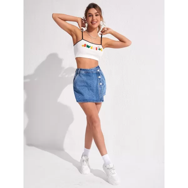 WDIRARA Women's High Waisted Button Front Denim Skort Asymmetrical Hem Skirt Shorts