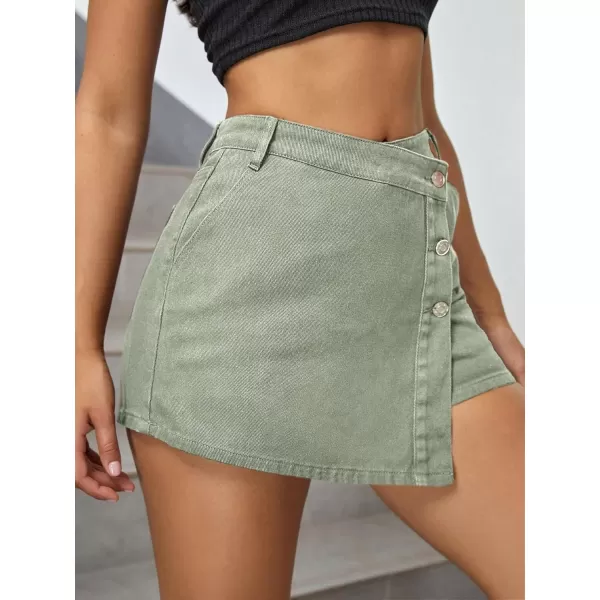 WDIRARA Women's High Waisted Button Front Denim Skort Asymmetrical Hem Skirt Shorts
