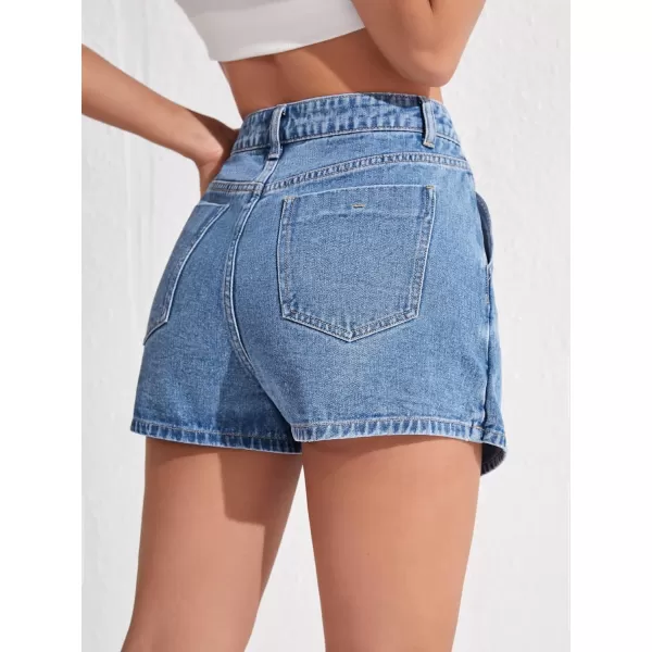WDIRARA Women's High Waisted Button Front Denim Skort Asymmetrical Hem Skirt Shorts
