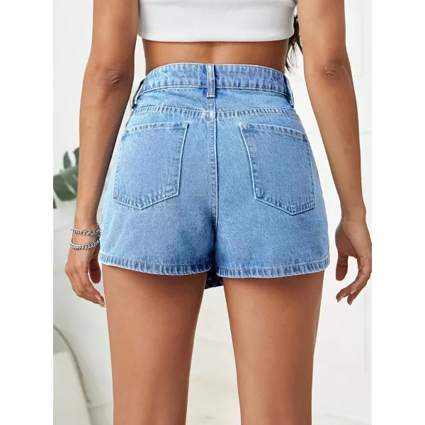 WDIRARA Women's High Waisted Button Front Denim Skort Asymmetrical Hem Skirt Shorts
