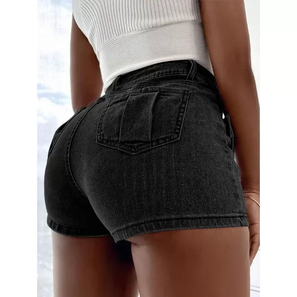 WDIRARA Women's High Waisted Button Front Denim Skort Asymmetrical Hem Skirt Shorts