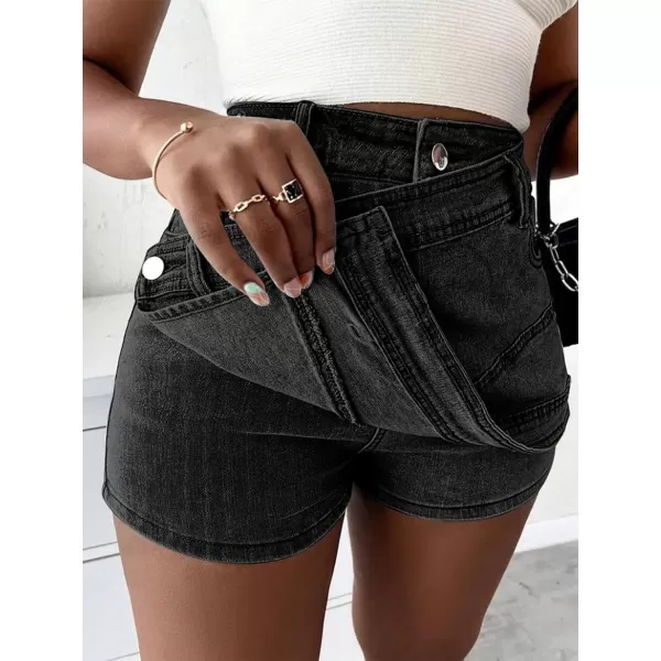 WDIRARA Women's High Waisted Button Front Denim Skort Asymmetrical Hem Skirt Shorts