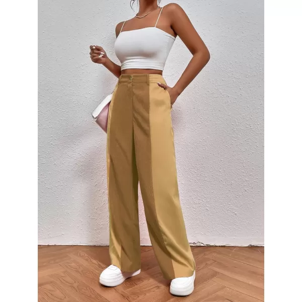 WDIRARA Women's High Waisted Color Block Straight Leg Casual Loose Pants with Pocket