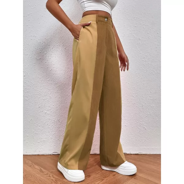 WDIRARA Women's High Waisted Color Block Straight Leg Casual Loose Pants with Pocket