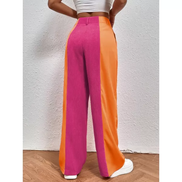 WDIRARA Women's High Waisted Color Block Straight Leg Casual Loose Pants with Pocket