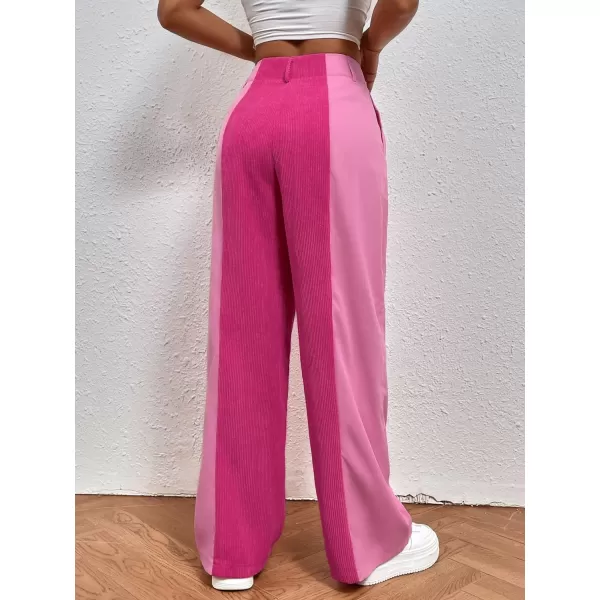 WDIRARA Women's High Waisted Color Block Straight Leg Casual Loose Pants with Pocket