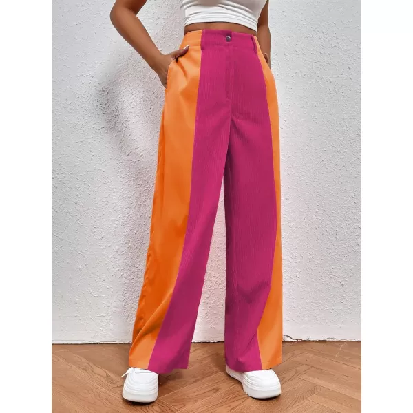 WDIRARA Women's High Waisted Color Block Straight Leg Casual Loose Pants with Pocket