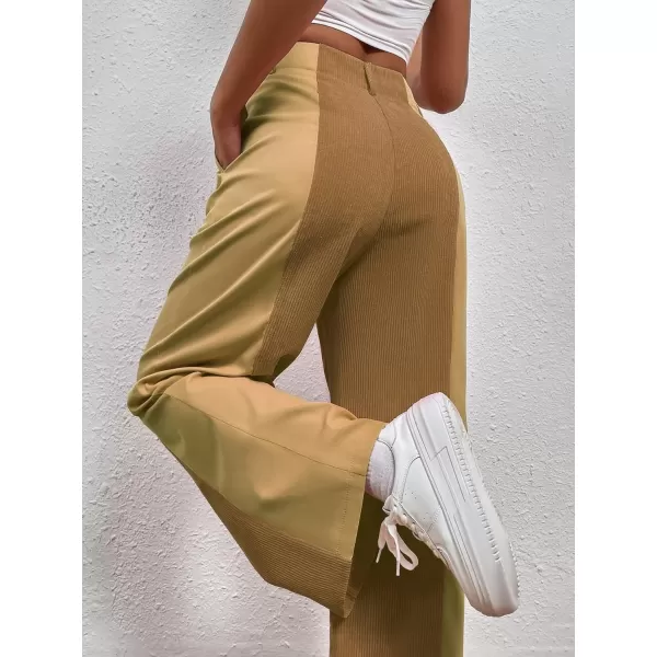 WDIRARA Women's High Waisted Color Block Straight Leg Casual Loose Pants with Pocket