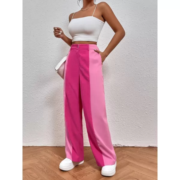 WDIRARA Women's High Waisted Color Block Straight Leg Casual Loose Pants with Pocket