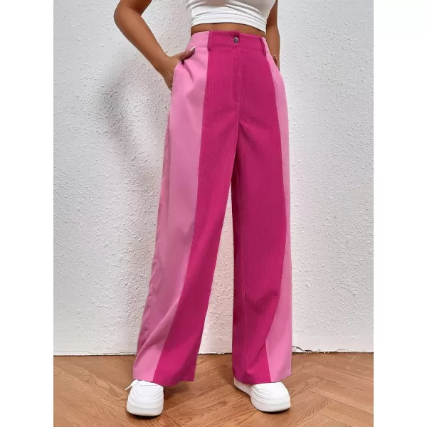 WDIRARA Women's High Waisted Color Block Straight Leg Casual Loose Pants with Pocket