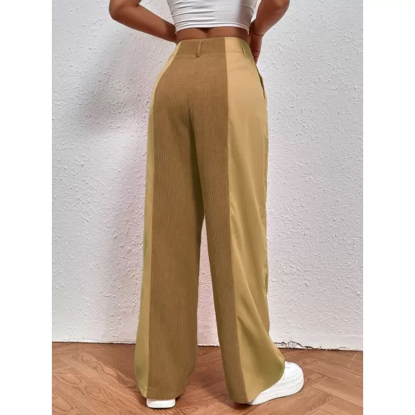 WDIRARA Women's High Waisted Color Block Straight Leg Casual Loose Pants with Pocket