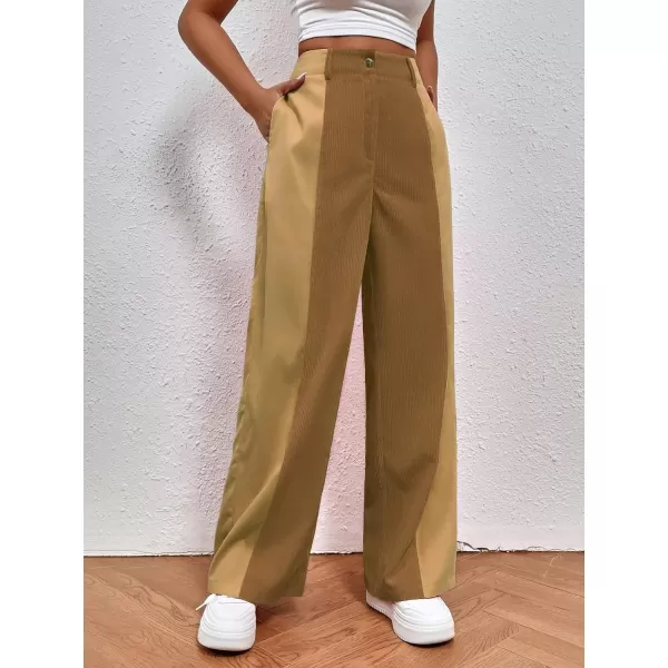 WDIRARA Women's High Waisted Color Block Straight Leg Casual Loose Pants with Pocket