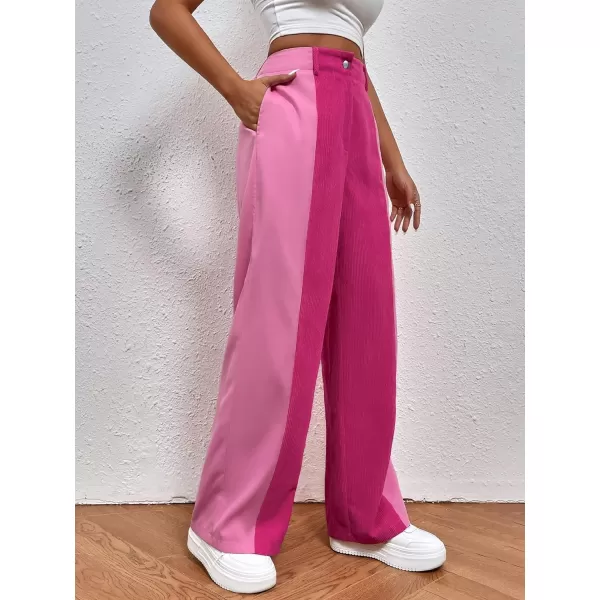 WDIRARA Women's High Waisted Color Block Straight Leg Casual Loose Pants with Pocket