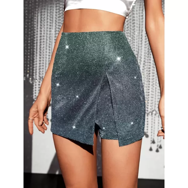 WDIRARA Women's High Waisted Glitter Skort Asymmetrical Wrap Split Hem Bodycon Party Club Skirt Shorts