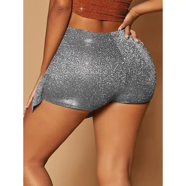 WDIRARA Women's High Waisted Glitter Skort Asymmetrical Wrap Split Hem Bodycon Party Club Skirt Shorts