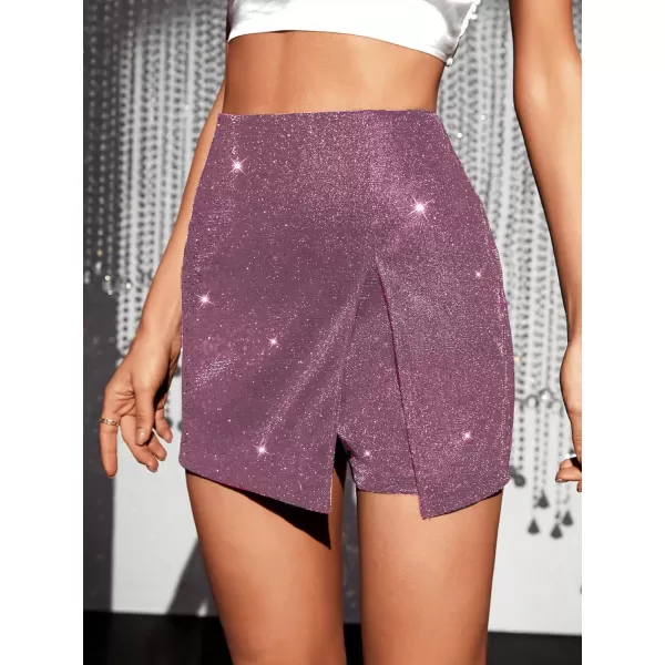 WDIRARA Women's High Waisted Glitter Skort Asymmetrical Wrap Split Hem Bodycon Party Club Skirt Shorts