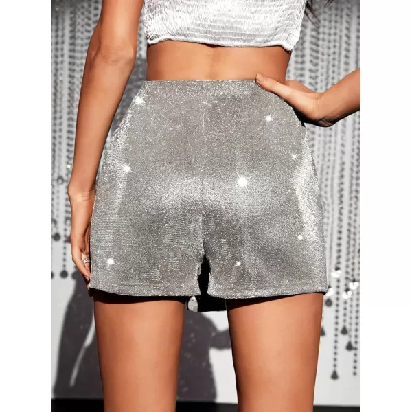 WDIRARA Women's High Waisted Glitter Skort Asymmetrical Wrap Split Hem Bodycon Party Club Skirt Shorts