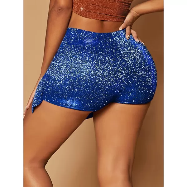 WDIRARA Women's High Waisted Glitter Skort Asymmetrical Wrap Split Hem Bodycon Party Club Skirt Shorts