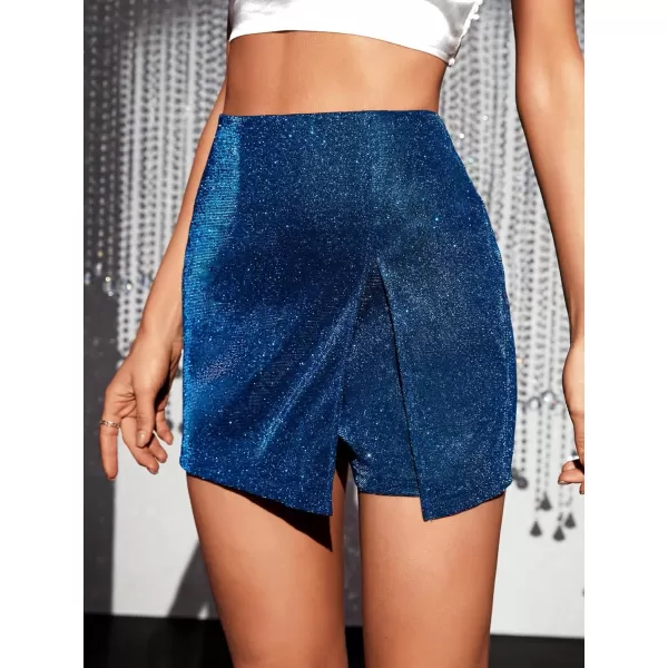 WDIRARA Women's High Waisted Glitter Skort Asymmetrical Wrap Split Hem Bodycon Party Club Skirt Shorts