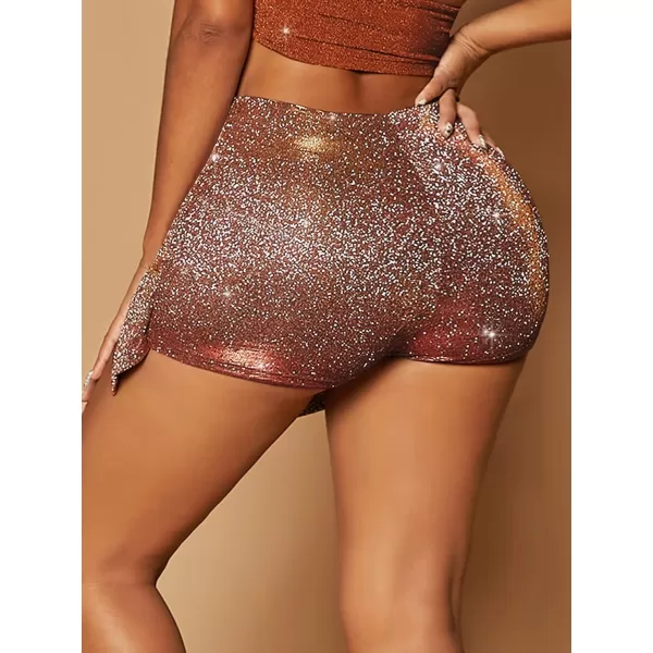 WDIRARA Women's High Waisted Glitter Skort Asymmetrical Wrap Split Hem Bodycon Party Club Skirt Shorts