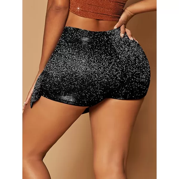 WDIRARA Women's High Waisted Glitter Skort Asymmetrical Wrap Split Hem Bodycon Party Club Skirt Shorts