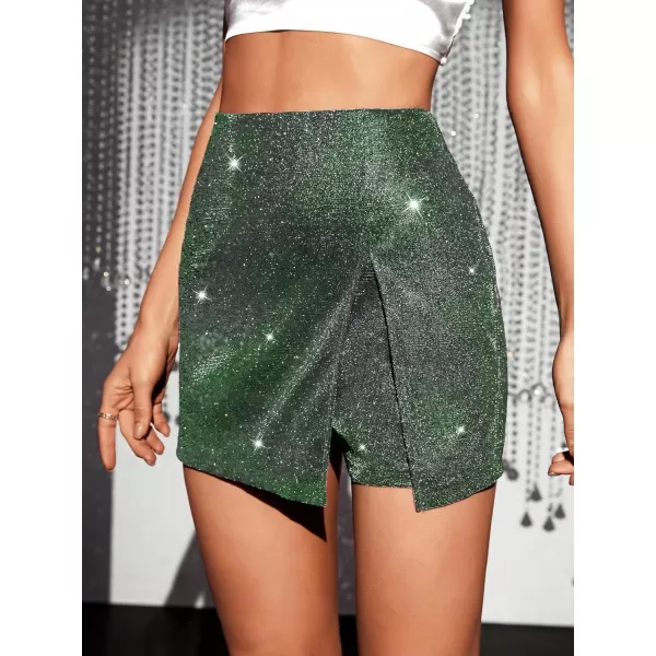 WDIRARA Women's High Waisted Glitter Skort Asymmetrical Wrap Split Hem Bodycon Party Club Skirt Shorts