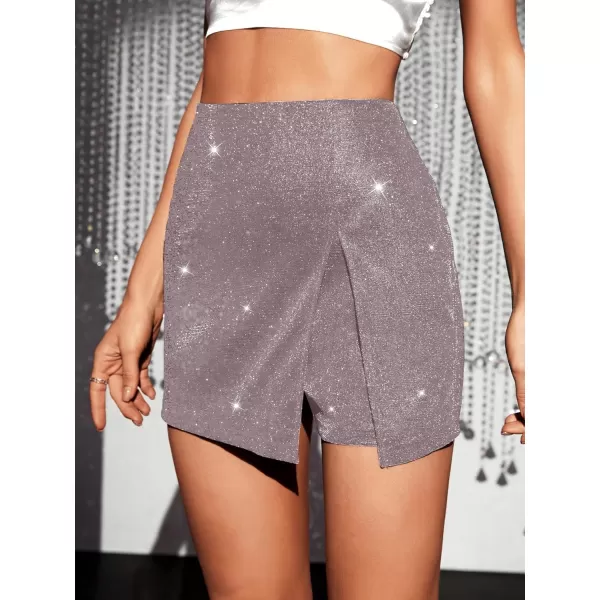 WDIRARA Women's High Waisted Glitter Skort Asymmetrical Wrap Split Hem Bodycon Party Club Skirt Shorts