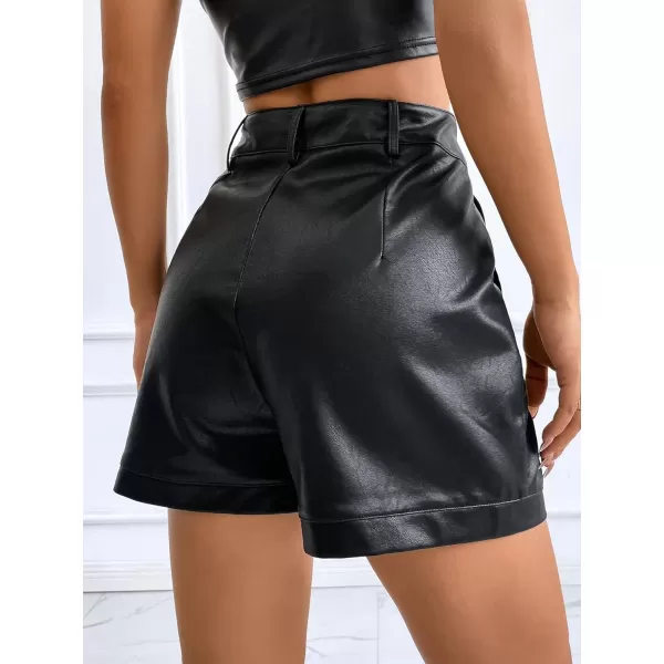 WDIRARA Women's High Waisted PU Leather Shorts Roll Hem Shorts with Pockets