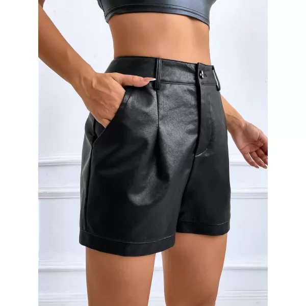 WDIRARA Women's High Waisted PU Leather Shorts Roll Hem Shorts with Pockets