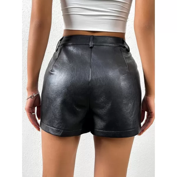 WDIRARA Women's High Waisted PU Leather Shorts Roll Hem Shorts with Pockets