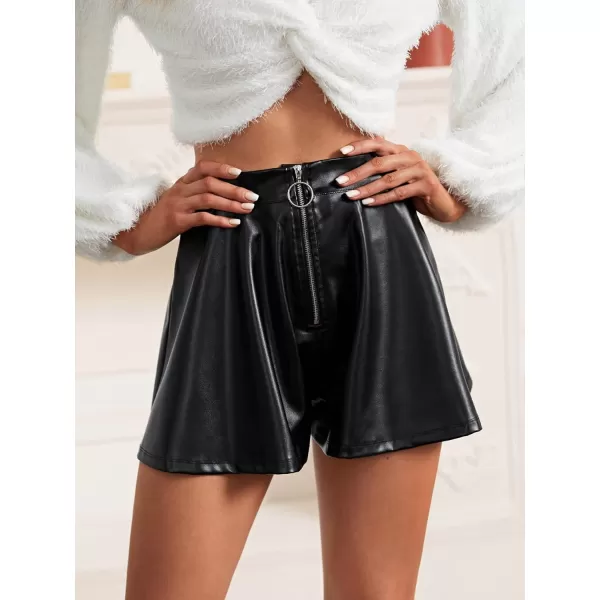 WDIRARA Women's High Waisted PU Leather Shorts Roll Hem Shorts with Pockets