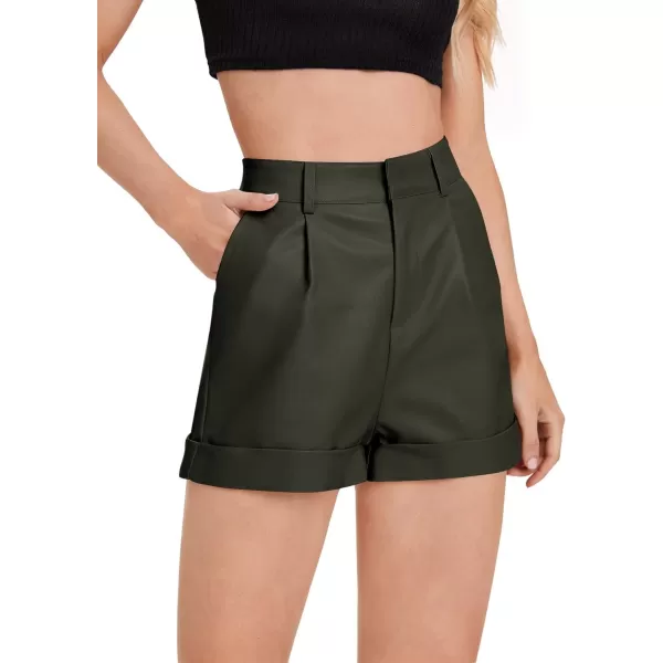 WDIRARA Women's High Waisted PU Leather Shorts Roll Hem Shorts with Pockets