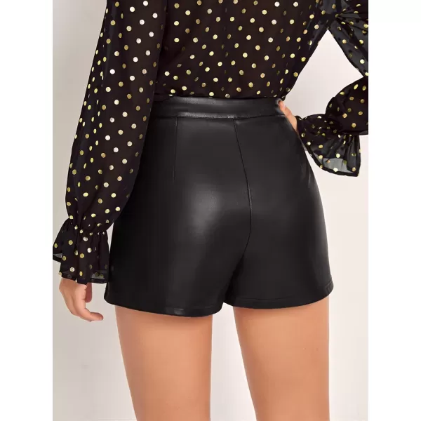WDIRARA Women's High Waisted PU Leather Shorts Roll Hem Shorts with Pockets