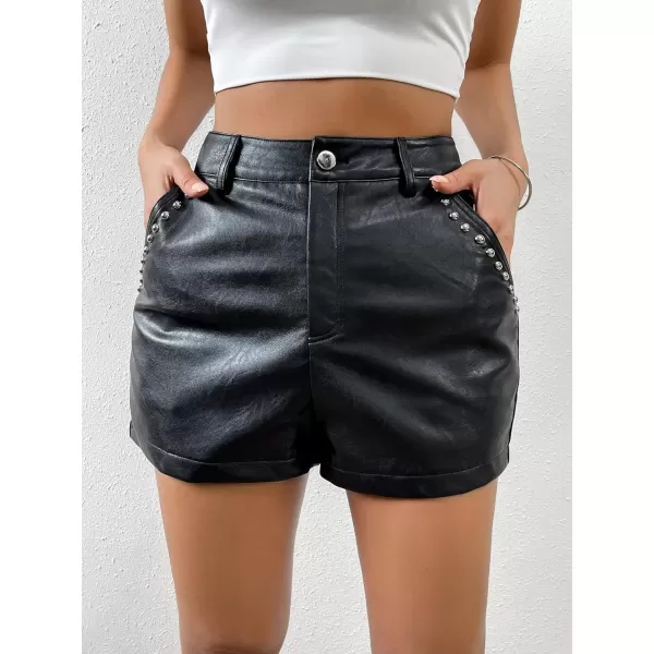 WDIRARA Women's High Waisted PU Leather Shorts Roll Hem Shorts with Pockets
