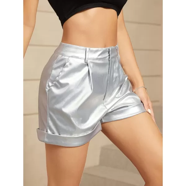WDIRARA Women's High Waisted PU Leather Shorts Roll Hem Shorts with Pockets