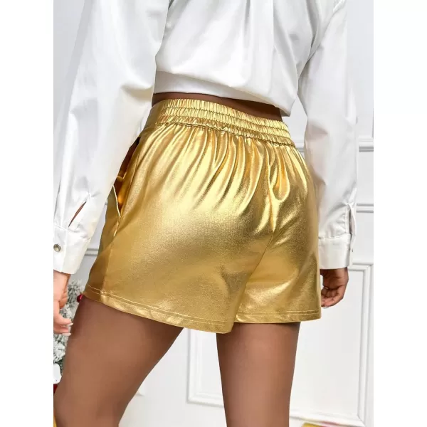 WDIRARA Women's High Waisted PU Leather Shorts Roll Hem Shorts with Pockets