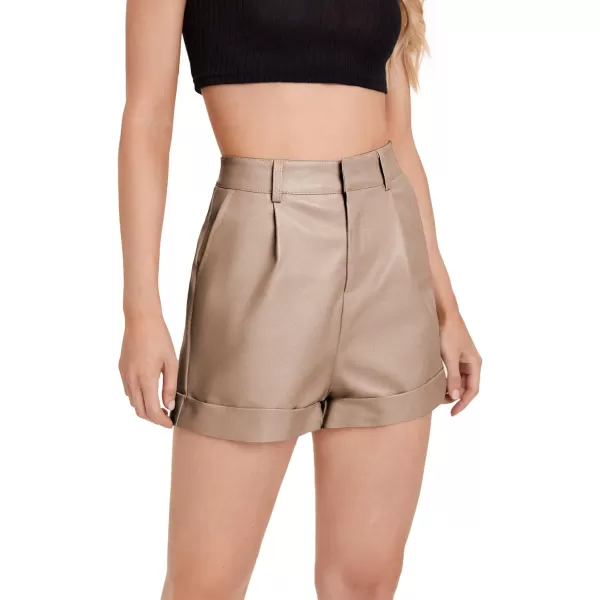 WDIRARA Women's High Waisted PU Leather Shorts Roll Hem Shorts with Pockets