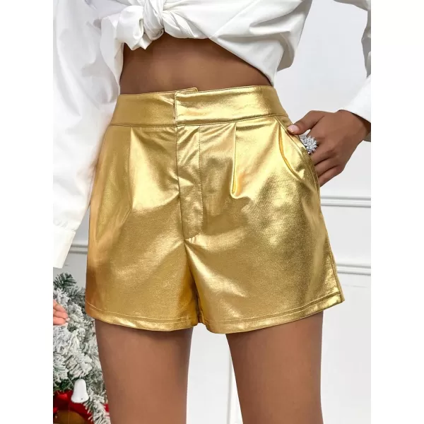 WDIRARA Women's High Waisted PU Leather Shorts Roll Hem Shorts with Pockets