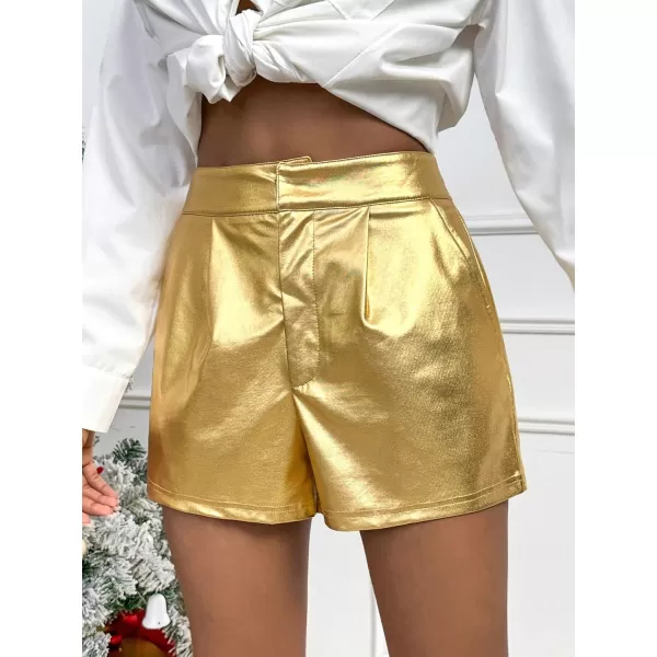 WDIRARA Women's High Waisted PU Leather Shorts Roll Hem Shorts with Pockets