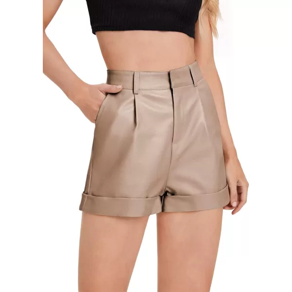 WDIRARA Women's High Waisted PU Leather Shorts Roll Hem Shorts with Pockets