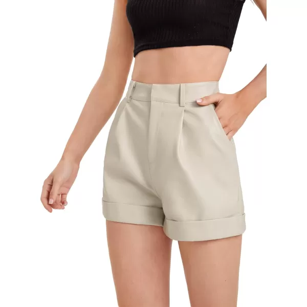 WDIRARA Women's High Waisted PU Leather Shorts Roll Hem Shorts with Pockets
