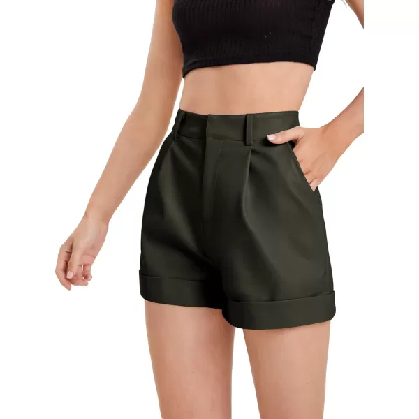 WDIRARA Women's High Waisted PU Leather Shorts Roll Hem Shorts with Pockets